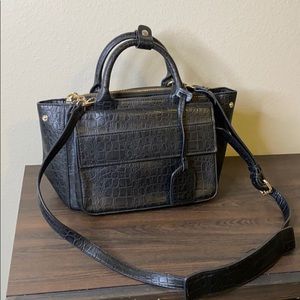 Zara Black Croc-Embossed Leather Crossbody Satchel